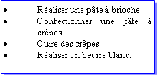 Zone de Texte: Raliser une pte  brioche.Confectionner une pte  crpes.Cuire des crpes.Raliser un beurre blanc.