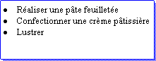 Zone de Texte: Raliser une pte feuilleteConfectionner une crme ptissireLustrer