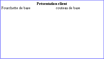 Zone de Texte: Prsentation clientFourchette de base	 		couteau de base