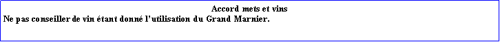 Zone de Texte: Accord mets et vinsNe pas conseiller de vin tant donn lutilisation du Grand Marnier.
