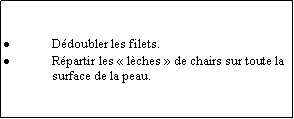 Zone de Texte: Ddoubler les filets.Rpartir les  lches  de chairs sur toute la surface de la peau.