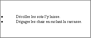 Zone de Texte: Dcoller les sots ly laisse.Dgager les chair en raclant la carcasse.