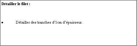 Zone de Texte: Dtailler le filet :Dtailler des tranches d1cm dpaisseur.