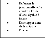 Zone de Texte: Refermer la jambonnette et la coudre  laide dune aiguille  brider.Envelopper dans de la crpine.Ficeler.