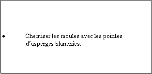 Zone de Texte: Chemiser les moules avec les pointes dasperges blanchies.