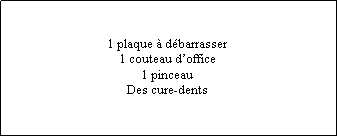 Zone de Texte: 1 plaque  dbarrasser1 couteau doffice1 pinceauDes cure-dents