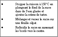 Zone de Texte: Stopper la cuisson  150C en plongeant le fond de la russe dans de leau glace et          ajouter la crme de tartre.Mlanger et verser le sucre sur une feuille silpat.Refroidir le sucre en ramenant les bords vers le centre.