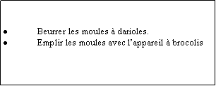 Zone de Texte: Beurrer les moules  darioles.Emplir les moules avec lappareil  brocolis
