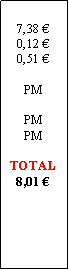 Zone de Texte: 7,38 0,12 0,51 PMPMPMTOTAL8,01 