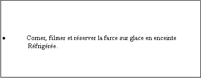 Zone de Texte: Corner, filmer et rserver la farce sur glace en enceinte                Rfrigre.