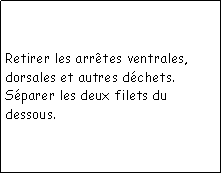 Zone de Texte: Retirer les arrtes ventrales, dorsales et autres dchets.Sparer les deux filets du dessous.