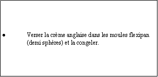 Zone de Texte: Verser la crme anglaise dans les moules flexipan (demi sphres) et la congeler.