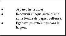 Zone de Texte: Sparer les feuilles.Recouvrir chaque sucre dune  autre feuille de papier sulfuris.galiser les extrmits dans la largeur.